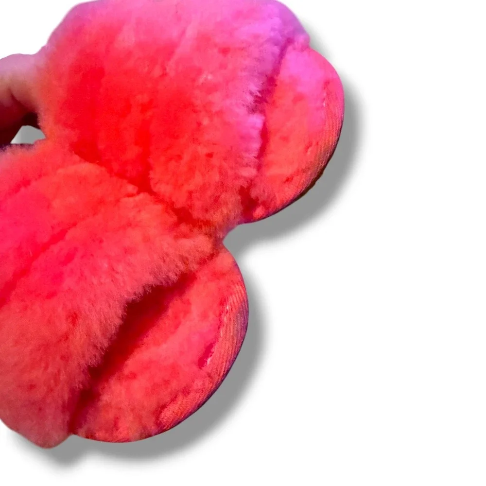 UGG Fluff Yeah Slide Sandals Toddler Size 6 Neon Pink Orange Sheepskin Slingback